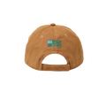 Back view of light brown Carhartt canvas baseball cap with embroided teal american flag centered over the opening.