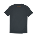 Back view of gray short sleeve unisex t-shirt with small orange text under the collar that reads: TrainSmartGunSafety.org